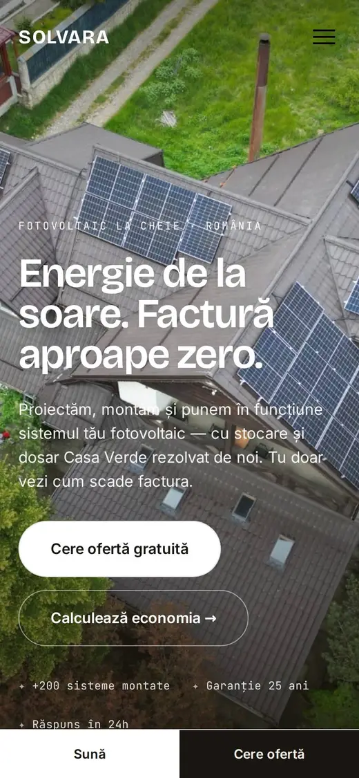 The Solvara demo website on a phone